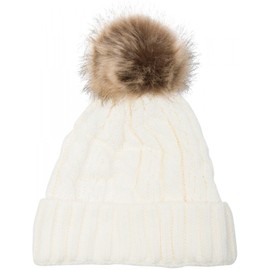 styleBREAKER Cable Pattern Bobble Hat, Knitted Hat with Fur Bobble Winter Beanie Hat, Unisex 04024064 - Beanie White (Cream-White)