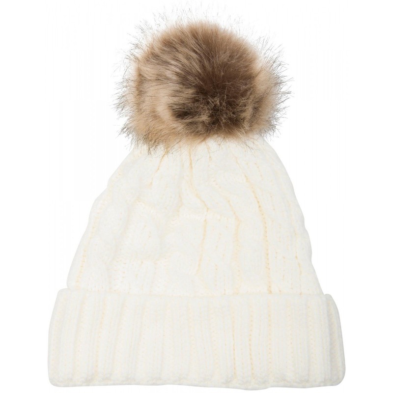 styleBREAKER Cable Pattern Bobble Hat, Knitted Hat with Fur Bobble