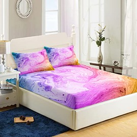 AILONEN Tie Dye Fitted Sheet Full Size,Teen Girl Bed Sheet Set Colorful Marble Bedding Set for Kids Girls,1 Fitted Sheet and 2 Pillow Case,3 Piece