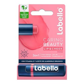 Labello Caring Beauty Rose 4,8gr Bálsamo labial hidratante con color. Lip & Cheek, para color en labios y mejillas con protección solar FPS30