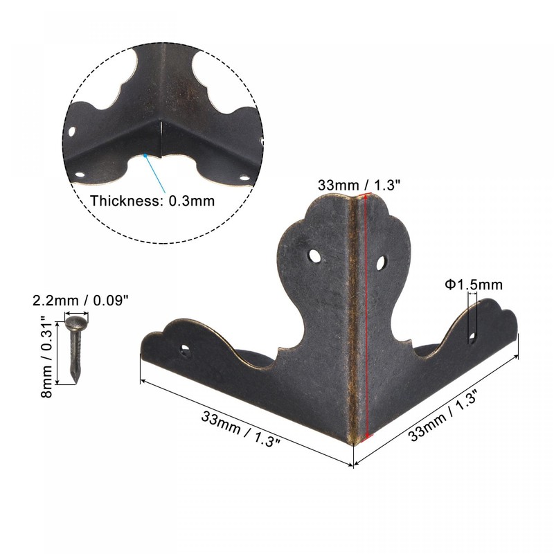 uxcell 33x33x33mm Metal Box Corner Protectors Edge Guard Bronze Tone