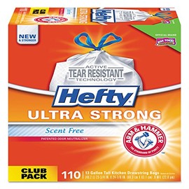 Hefty Ultra Strong Tall Kitchen and Trash Bags, 13 gal, 0.9 mil, 23.75-inch x 24.88-inch, White, 110/Box (PCTE84570)