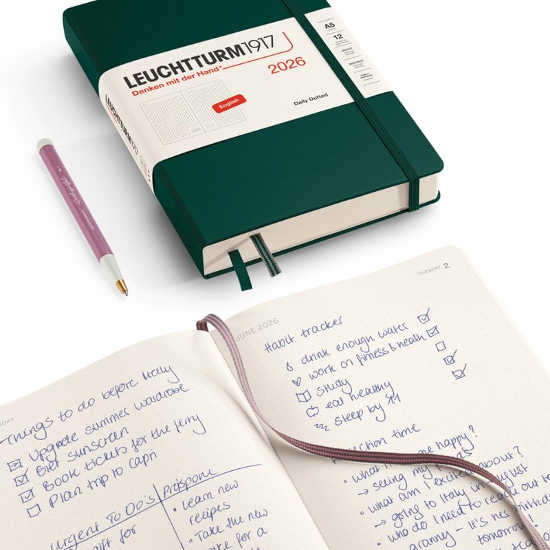 LEUCHTTURM1917 Dotted Medium (A5) 2026 Daily Diary - Black -