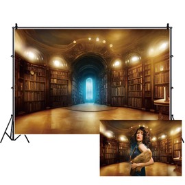 Renaiss 10x8ft Vintage Wood Bookshelf Backdrop Retro Library Interior Luxry Ancient Books Bookcase Photography Background for School Library Study Room Decor Banner Photo Studio Props