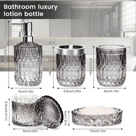 5-Piece Glass Bathroom Accessories Set – Elegant Bathroom Set with Soap Dispenser, Soap Dish, Toothbrush Holder, Tumbler & Cotton Swab Jar – Stylish & Durable Bathroom Décor (Gradient Clear & Black)