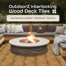 OutdoorZ Interlocking 12-Inch Deck Tiles, 27 Tiles - 12" x 12", Plank Honey Oak - DIY Weatherproof Patio Tiles - Durable Deck Flooring for Outdoor & Indoor Use by Achim Home Decor