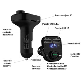 Transmisor FM receptor Bluetooth 5.0 para Auto portatil para Audio Mp3 Radio Estereo - Adaptador Universal, Cargador USB de Celular para Coche, Carro con Pantalla - stereo transmitter adapter V5.0