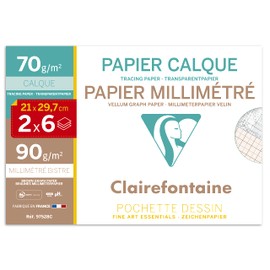 Clairefontaine - Ref 97528C - White Vellum Graph Paper (12 Sheets) - A4 (297 x 210mm) Sized, 70gsm Paper, Graph Rulings, Sepia Front & Blue Back, Smooth Surface