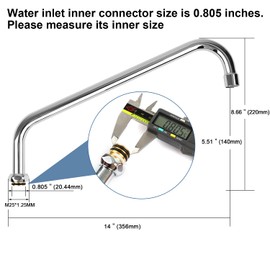 TNROTED 14 Inch Faucet Swivel Spout Replacement Fits for Most T&S Faucets, 360° Commercial Sink Faucet Spout with 2.2 GPM Aerator for 2 or 3 Bay Compartment Sinks