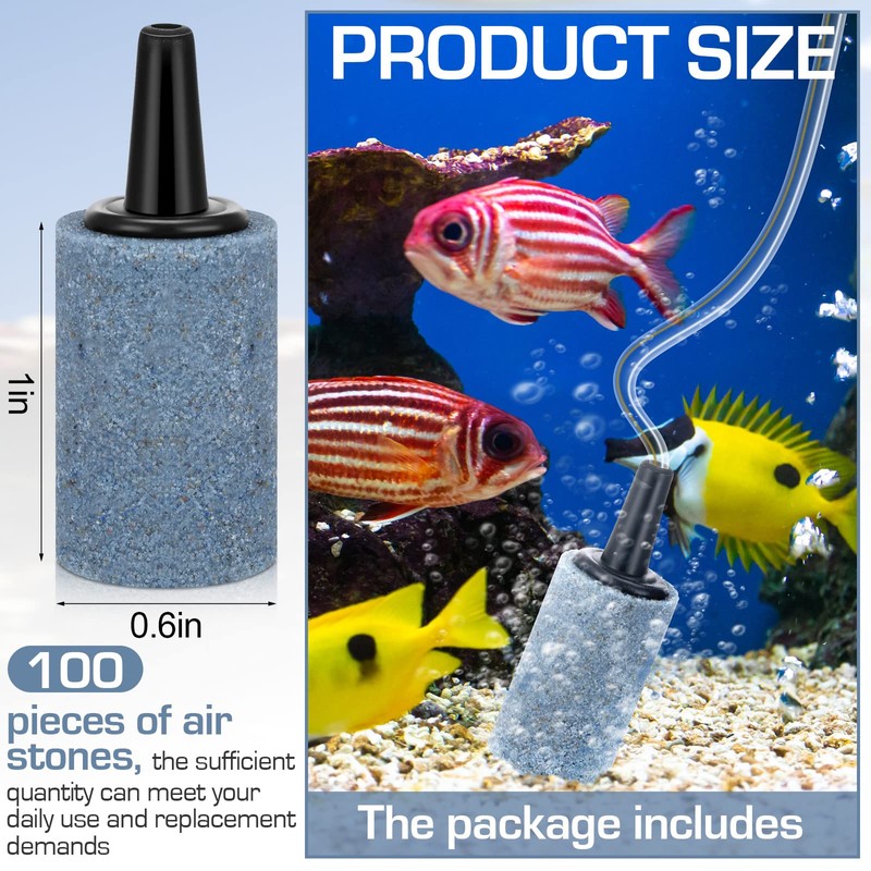 Irenare 100 Pieces 1 Inch Air Stone Cylinder Air Pump