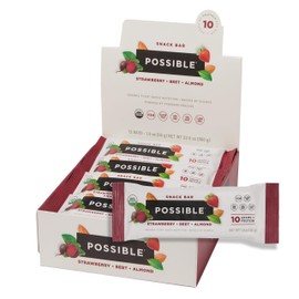 POSSIBLE Snack Bar - Whole Food Snack to Support a Healthy & Active Lifestyle - 10g of Organic Plant-Based Protein - Energy Support with Healthy Fats - Strawberry Beet Almond, 12 Count (Pack of 1)