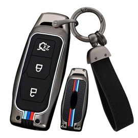ontto Metal Car Key fob Cover Fit for Ford Focus 3 4 ST Mondeo 5 MK5 Mustang F-150 Explorer Edge Fiesta Kuga MK3 4 Key case Keyring Smart Key Shell Holder Bag Keychain Accessories Black B