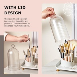 360 Degree Rotating Makeup Brush Holder Organizer with Lid, 3-Slot Dustproof & Waterproof Storage for Brushes, Lipsticks & Cosmetics, Compact Vanity Organizer for Makeup Lovers & Beauty Enthusiasts