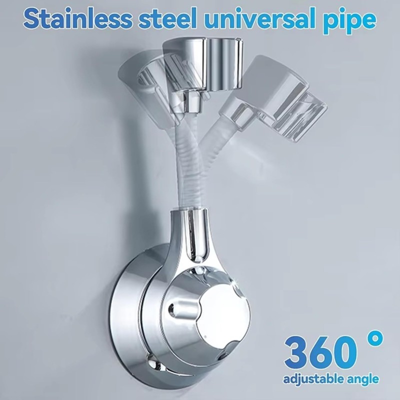 YERTAA Suction Shower Head Holder (Black), 120-Degree Adjustable Rotation, Silver-Plated
