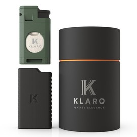 KLARO Triple Torch Lighter and Guillotine Cutter - Protective Lighter Cover, Manual Straight Cut – Ranger Green Powder-Coated Finish – Cigar Lighter for Men