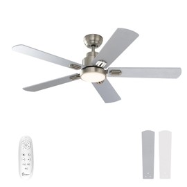 warmiplanet 52 Inch Indoor Ceiling Fans with Lights and Remote Control, 6 Speeds Slient Reversible DC Motor, 3 Color Dimmable LED Light, Timer, Brushed Nickel, 5 Blades