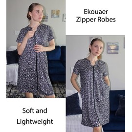 Ekouaer Women Zipper Robes Knit Short Bathrobe Lightweight House Coat with Pockets Soft Nightgown