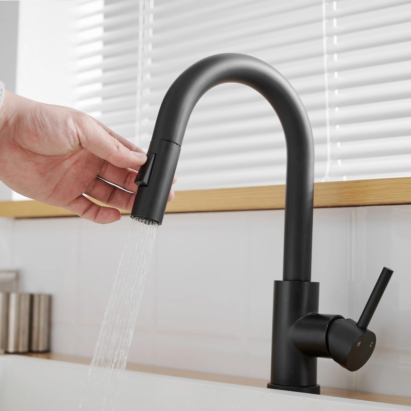 Modern Single Handle Pull Stainless Steel Kitchen Sink Faucet Matte
