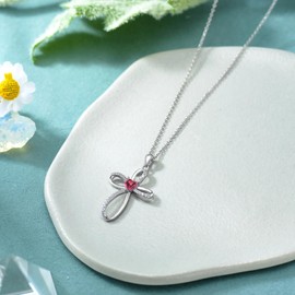 DONGHU Moissanite Infinity Cross Necklace Sterling Silver Birthstone Cross Necklace Infinity Cross Birthstone Pendant Religious Jewelry Gifts for Women 18+2 Inch, Moissanite, Moissanite