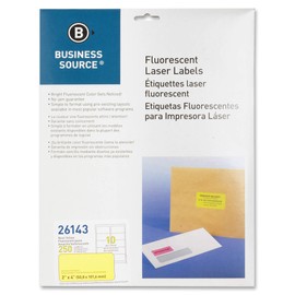 Business Source Yellow Fluorescent Laser Labels - Pack of 250