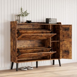 IRONCK Shoe Cabinet, 47 Inch Shoe Storage Organizer for Entryway, Freestanding Shoe Rack with Two Space Saving Flip-Out Drawers and Adjustable Shelves Side Cabinet, Vintage Brown