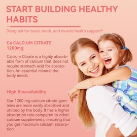 Calcium Citrate Gummies 1200mg, Chewable Calcium Supplement for Women & Men,Ultimate Absorption Calcium Gummies for Muscle & Immune Support, Sugar Free, Raspberry Flavor, 120 Count