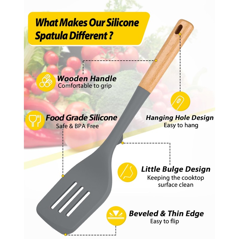 Pack of 2 Large Silicone Spatula, Heat Resistant Solid Turner,