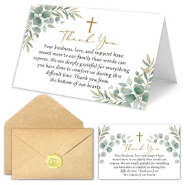 Funeral Thank You Cards with Envelopes - 30 Pack Sympathy Thank You Notes with Pre-Written Message, Eucalyptus Greenery Bereavement Cards with Cross, 4x6 Inch Bulk Acknowledgement Cards for Death, Memorial, Celebration of Life