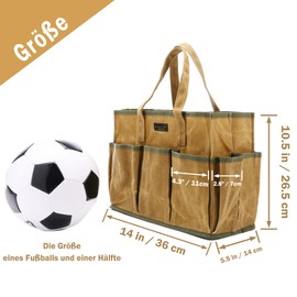 Tool Bag | 16OZ Waxed Canvas Tool Tote Bag, 1 Large Capacity Tool Storage Bag + 10 External Slots, Multi-Purpose Reusable Tool Carrier for Gardening Set Carpentry Tools - Khaki