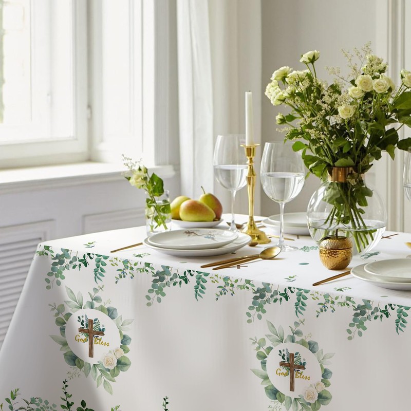 Lianxuia 3Pcs God Bless Baptism Tablecloth, 54 x 108 Inch