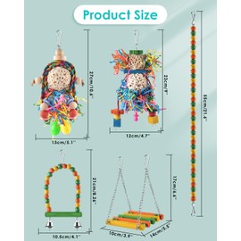 Bissap Conure Toys, 5 PCS Parrot Foraging Shredder Hanging Toys Sola Balls with Sand Hammer Perch Swing Climbing Ladder for Small Parrots Parakeets Conures Cockatiels Love Birds Cage Toy