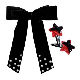 Goblfu Fashion Hair Clips Set, Cute Hair Barrettes Bobby Pins, Fancy Hairpin Accessories Headwear Styling Tools, Gifts for Women Decorative Wedding (Black Velvet Pearl Bow 3 in 1)