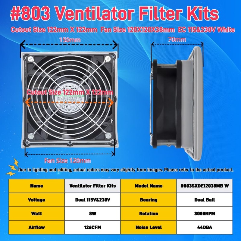 SXDOOL #803 White 150x150mm Enclosure Cabinet Ventilator Filter Kit with