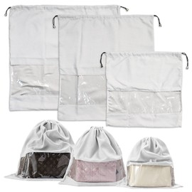 LELE LIFE 3Pcs Dust Bags for Handbags and Purses, Velvet Drawstring Purse Protector Bag with Clear Window, Shoe Handbag Dust Cover Bags for Storage and Travel, 3 Sizes, Grey