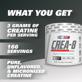 EHPlabs CREA-8 Creatine Monohydrate Powder - Creatine Powder for Building Lean Muscle Mass, Improves Strength & Power, Supports Brain Health - 100 Servings (500g)