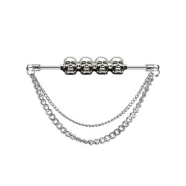 Godtemrow Men's Novel Stainless Steel Shirt Collar Bar Necktie Tie Pins Lapel Clips Clasp Set with Chain Skull for Wedding Business Party (Common)