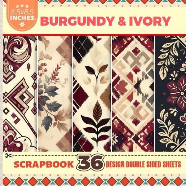 Burgundy And Ivory Scrapbook Paper: 36+ Double-Sided Charcoal Grey and