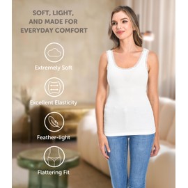 Comfneat Women's 3-Pack Sleepwear Lace Trim Tank Tops Stretchy Undershirts (White 3-Pack, XXL)