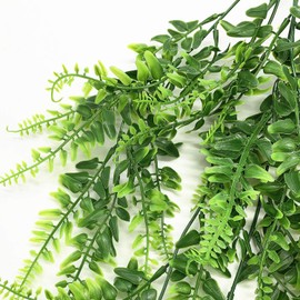 Artificial Hanging Plants, Fake Vines Plastic Ivy Greenery Christmas Decorations Garland Faux Boston Ferns Vine Leaves for Outdoor Indoor Home Garden Party Wedding DIY Bedroom Wall Decor Green 4 Pack