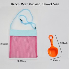 Auony Beach Mesh Bags, 2 Pack Sand Away Seashell Tote Bags with Sand Shovel for Kid's Shell Collection