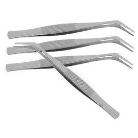 Operitacx 4Pcs Precision Static Stainless Steel Tweezers Industrial Angled Tine Tweezers for Electronics Repair Jewelry Making Laboratory Work Esd Safe Silver