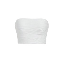 Verdusa Women's Textured Crop Tube Top Bandeau Top Strapless Open Back Tops Ribbed Sleeveless Shirt White Medium