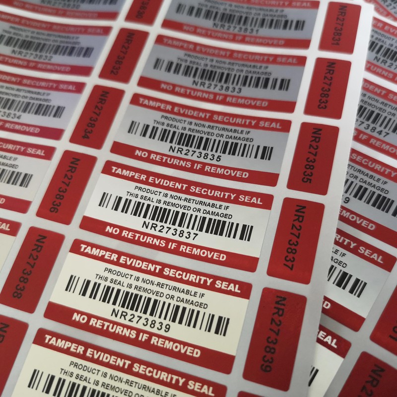 Tamper Proof No Return Security Stickers Labels with Unique Barcodes