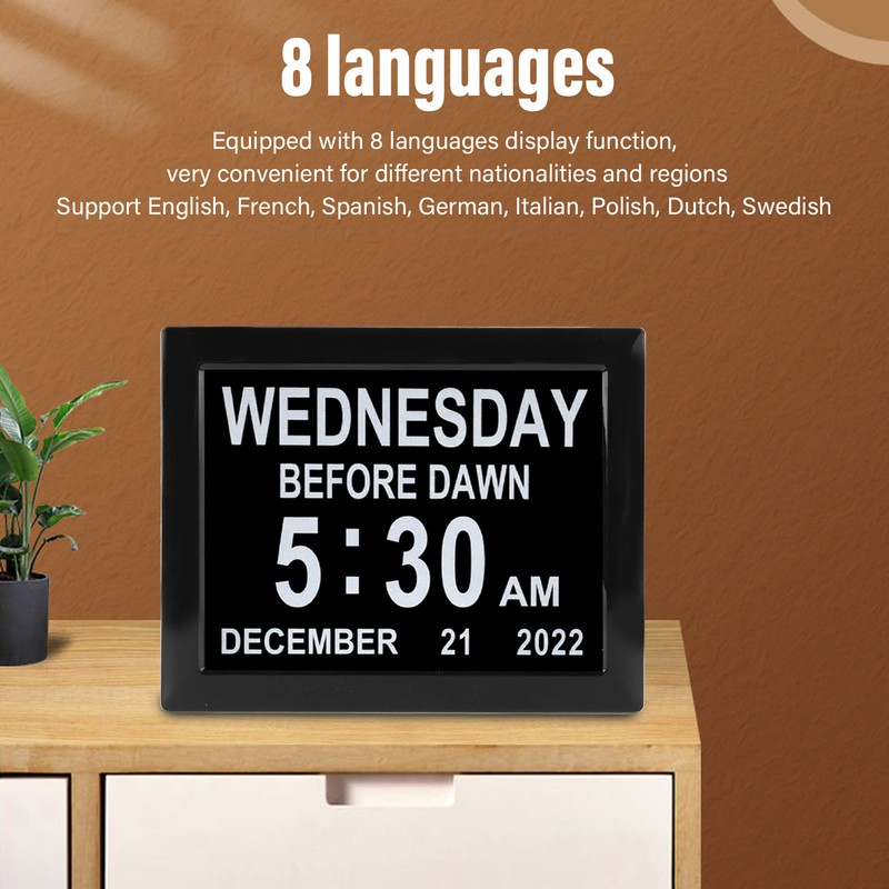 8inch Digital Day Calendar Clock Alarm Reminders Auto Dimming Large
