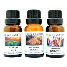 3 Bottles Set, 1 Mountain Leaves, 1 Harvest Spice, 1 Autumn Harvest 1/2 Fl Oz Each (15ml) Premium Grade Scented Fragrance Oils by Crazy Candles