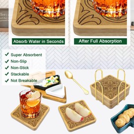 EDEGG Coasters for Drinks with Holder, Drink Coasters Set of 5, Square Drinks Coasters for Coffee Tabletop Protection, Non-Slip, Non-Stick, Suitable for Kinds of Cups, 4.1 Inches Brown