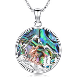 YONFQE Ski Necklace Sterling Silver Skiing Necklace Sports Pendant for Daughter Mountain Jewellery Gifts for Ski Lovers