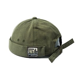 FUYAO Kids Docker Cap Vintage Children Toddler Rolled Cuff Brimless Sailor Cap Beanie Hat Hiphop Skullcap for 2-6 Years Boys and Girls (Army Green)