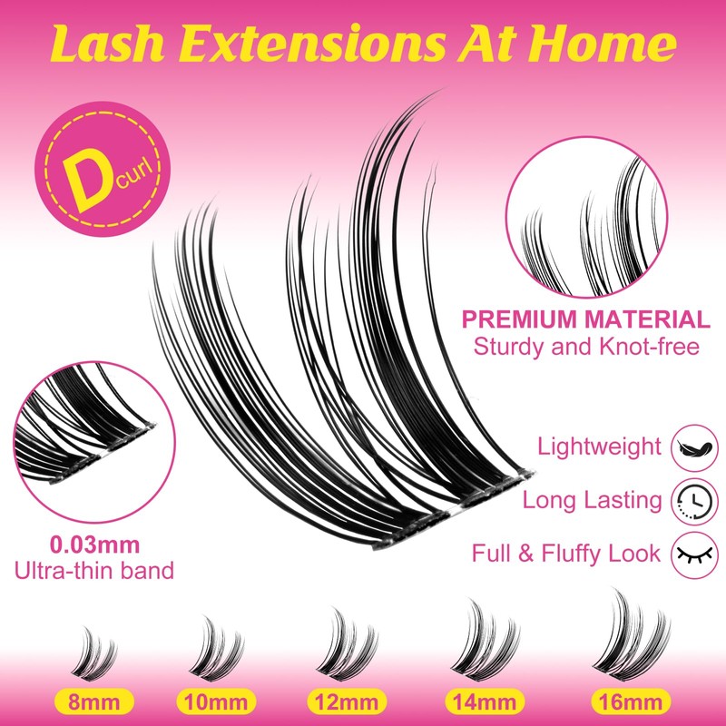Freya Lash Clusters, 10mm Natural Wispy D Curl Individual Lashes