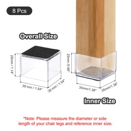 PATIKIL Chair Leg Floor Protectors for Hardwood Floors Square PVC Felt Fits 3.5cm Furniture Leg Cap, Furniture Feet, Carpet, Small Slider, Clear, Pack of 8